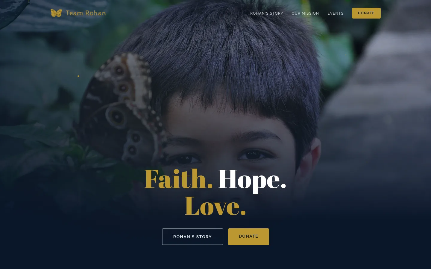 Team Rohan homepage with the headline Faith. Hope. Love. over a photo of Rohan